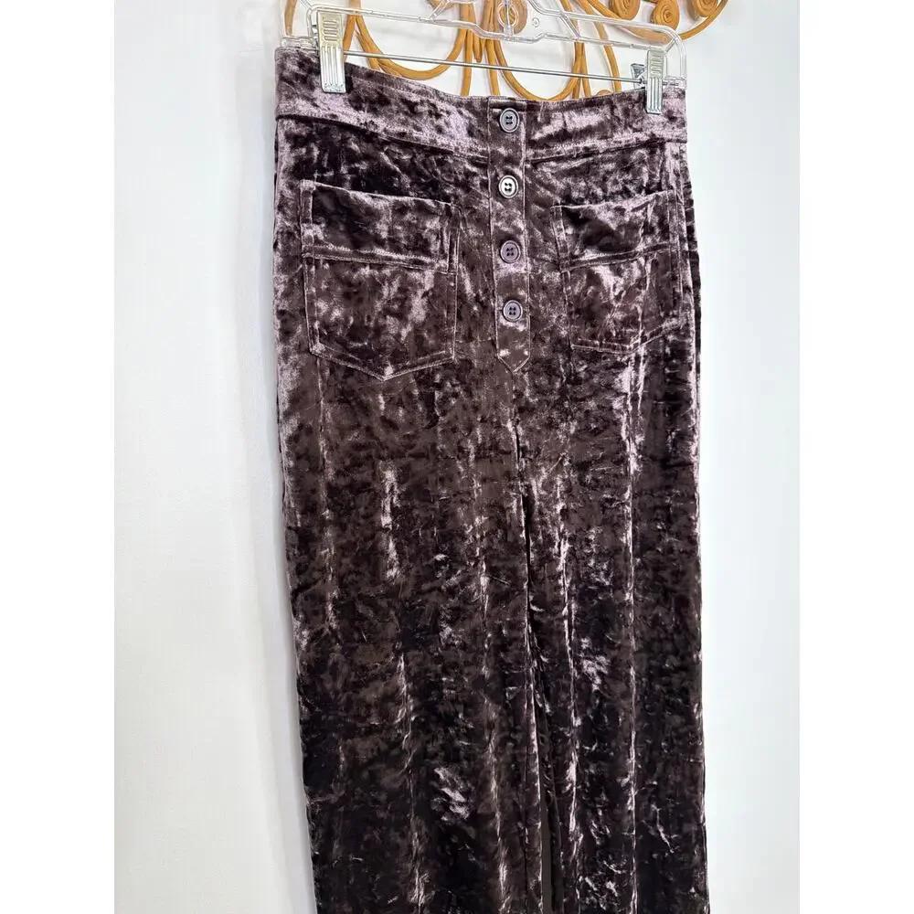 Halara High Waisted Pockets Straight Leg Velvet Casual Pants Plum M